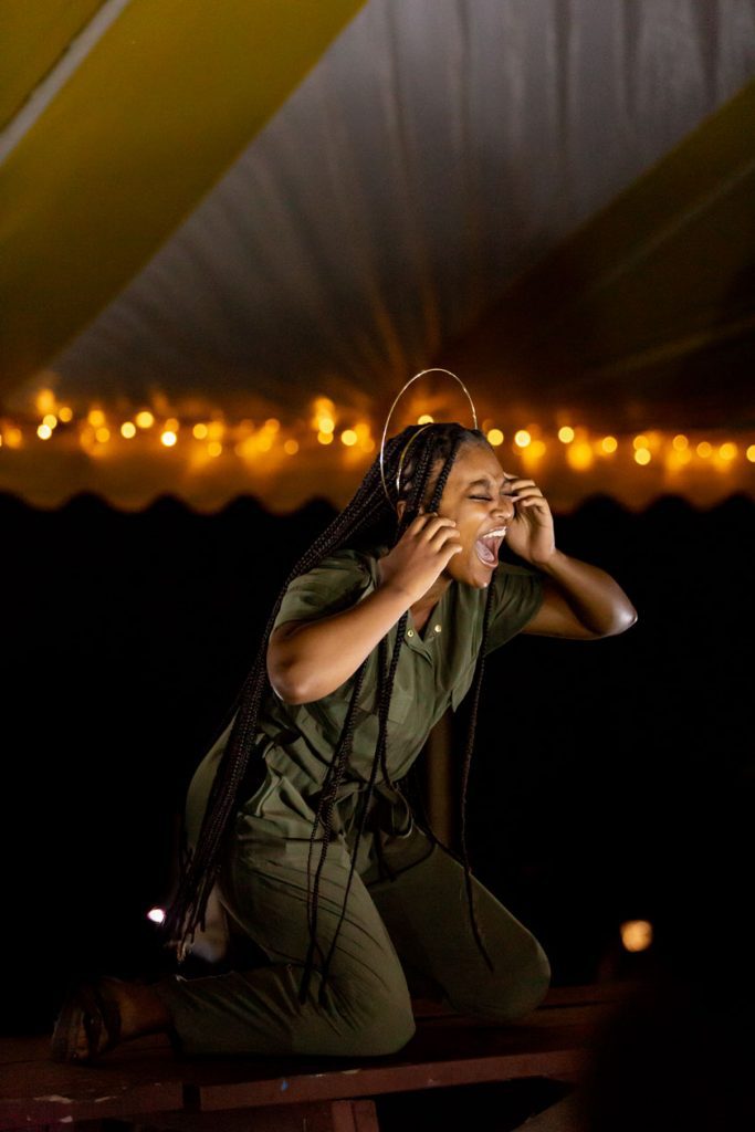 A camper performs as Jesus in Jesus Christ Superstar